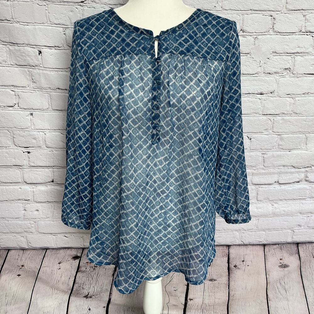 Lucky Brand Blue Abstract Print Blouse Size Medium